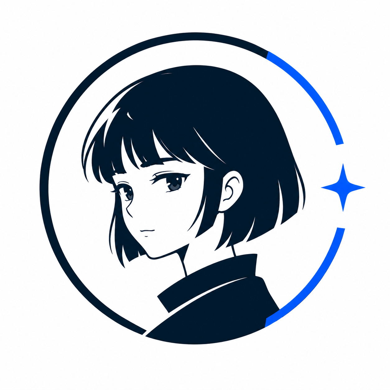 Vask logo, an illustrated blue and black contact portrait